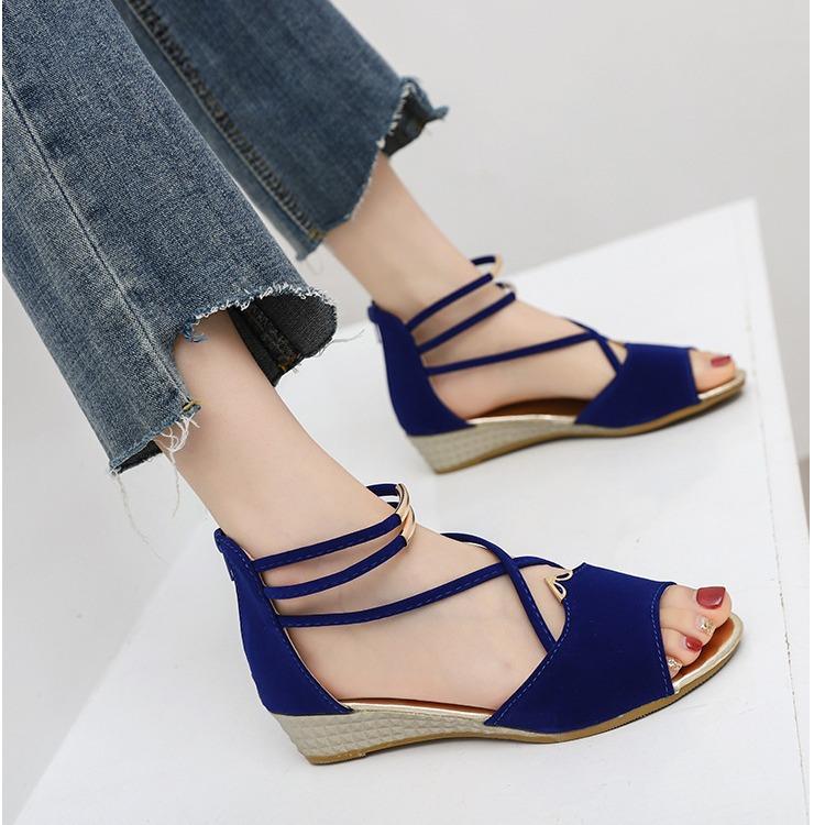 Sandals Women's Summer New Wedge Heel Fish Mouth Bag and Roman Sandals