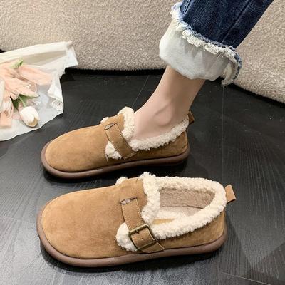Autumn and Winter New Fashion Retro Thick-soled Soft-soled Plush Shoes Women's Plus Velvet Cotton Shoes Brown Single Shoes