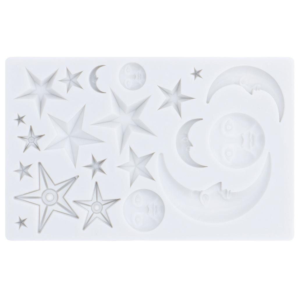 D5 Silicone Fondant Cake Mold Star Moon Face Nonstick Food Grade Silicone Reusable Heat Resistant Odorless Chocolate Home Molds
