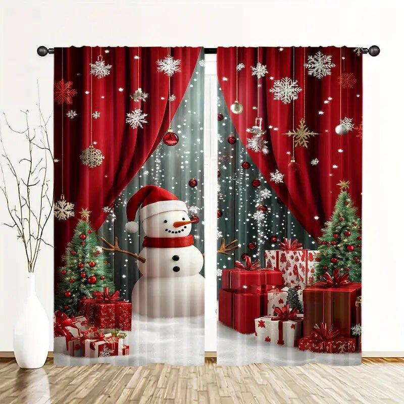 

2pcs - Christmas curtains holiday Christmas snowflake polyester printed curtains home decoration room decoration 100*130 Rod Pocket 1pcs