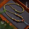 Tibetan Handmade Thangka Pendant Rope Necklace with Amber Charm