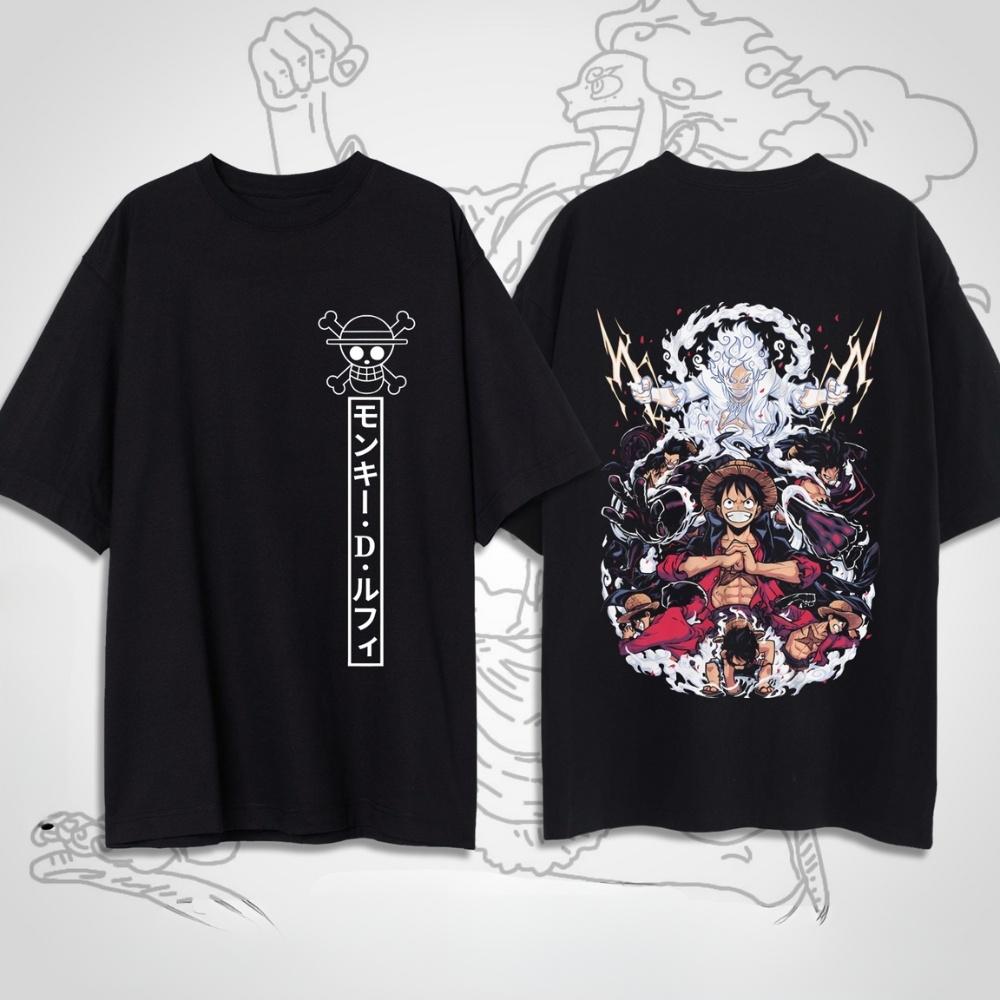 

2026 New One Piece Unisex and Womens Oversized Summer Streetwear Tshirt Anime Cartoon Tee Short Sleeves Parentchild Outfits S