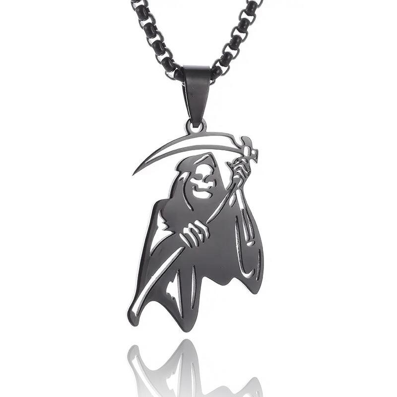 Halloween Series Reaper Skull Pendant Accessories Skull Reaper Sickle Pendant Necklace Men's Titanium Steel Necklace