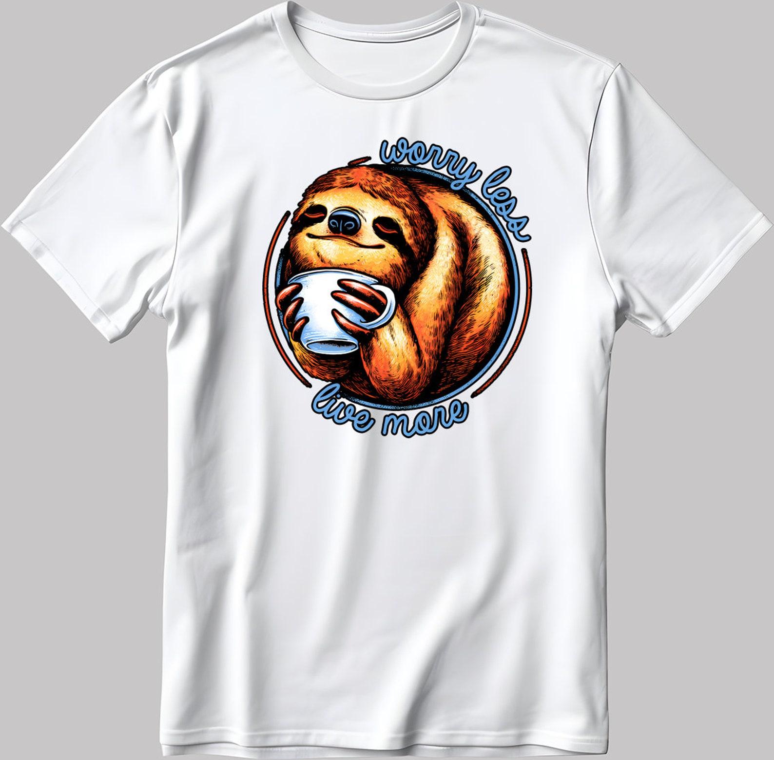 Worry Less Live More Lazy Animal Short Sleeve White-Black Men s / Women s T-Shirt N591 3XL