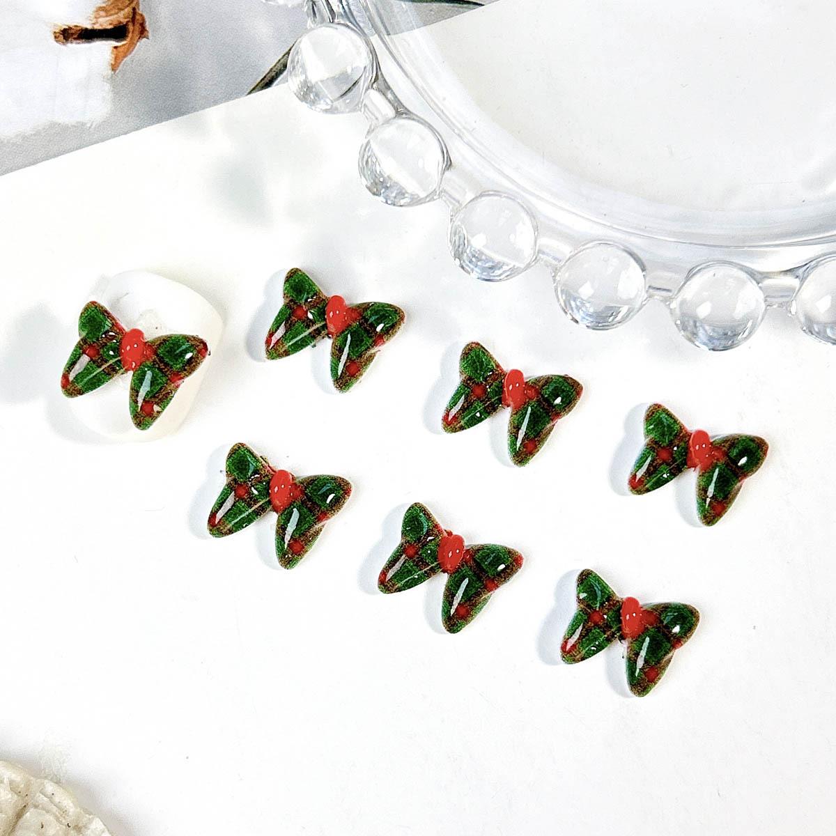 New Hot-Selling Red and Green Color Matching Nail Art Accessories 3D Christmas Series Striped Bowknot Nail Decorations 05