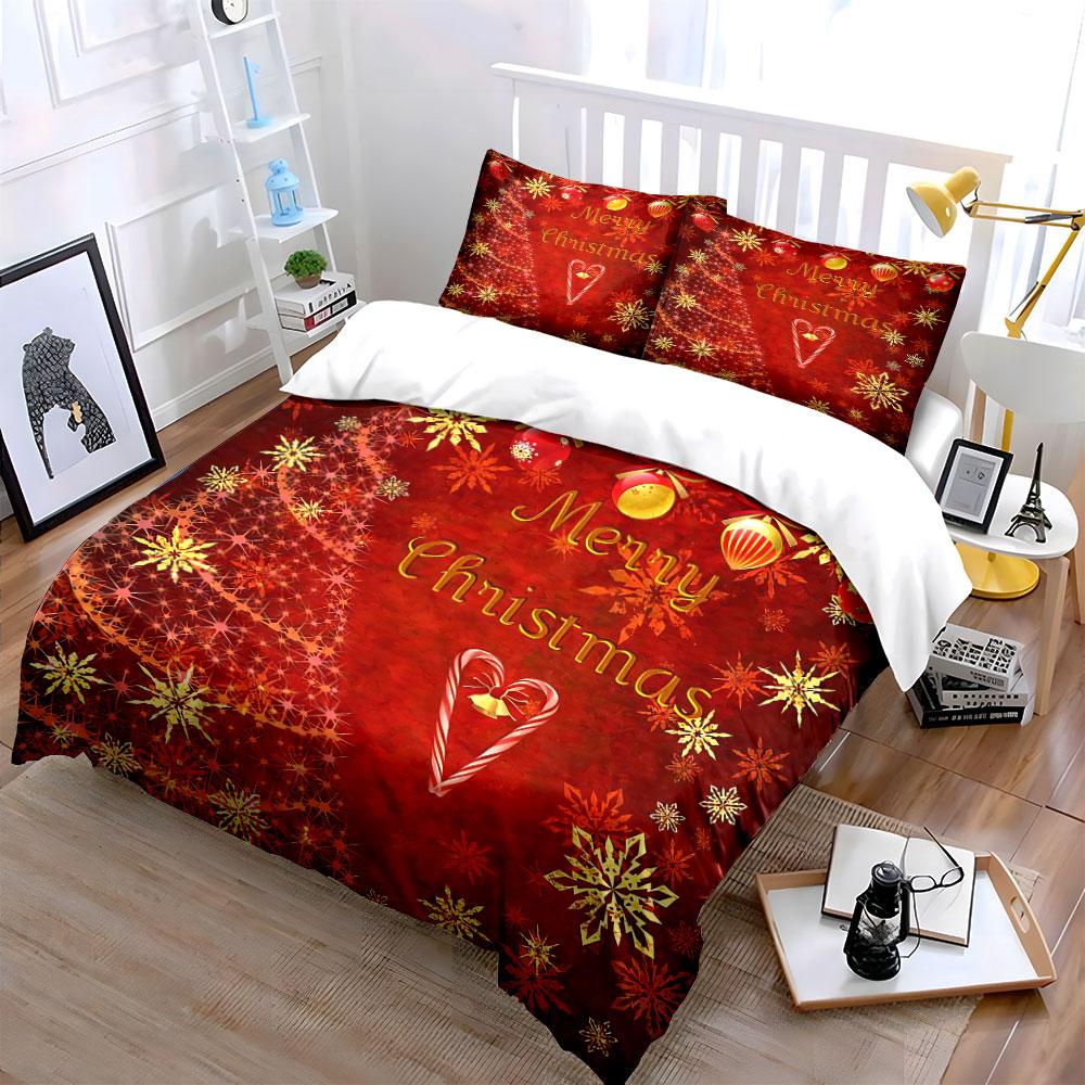 Merry Christmas Red Design Bedding Duvet Cover Set Duvet Cover Pillowcases  (1*Duvet Cover 2*Pillowcases, without duvet insert)