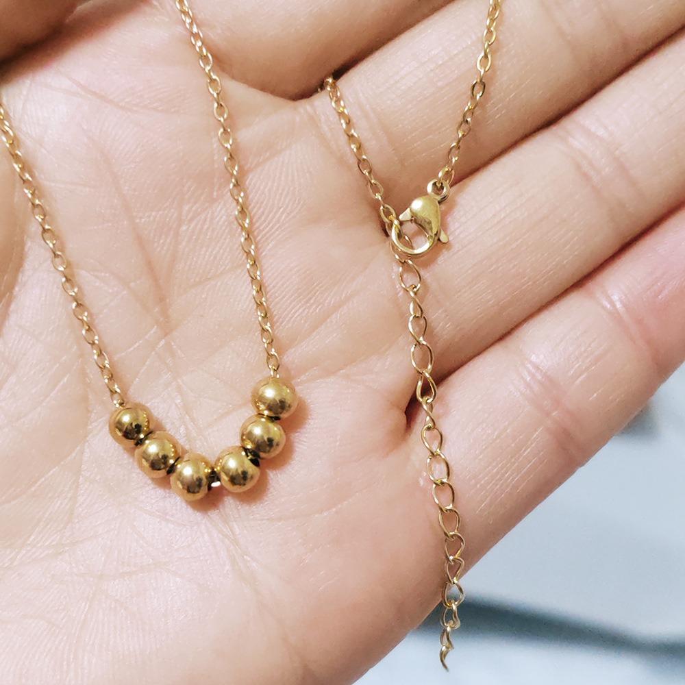 Classic Minimalism Geometric Six Small Golden Beads Necklace Women Gold Color Stainless Steel Does Not Fade Collar Chain Jewelry