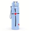 1PC Red Heart Center Cross Faith 750ml Color Plastic Sports Water Bottle Leakproof Flip Straw Lid Suitable for Sports Office Home Use