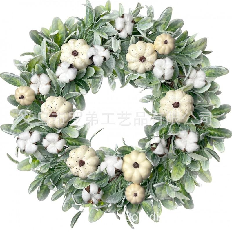 Harvest Wreath With Pumpkins Berries Vine Circle Halloween Thanksgiving Door Decor