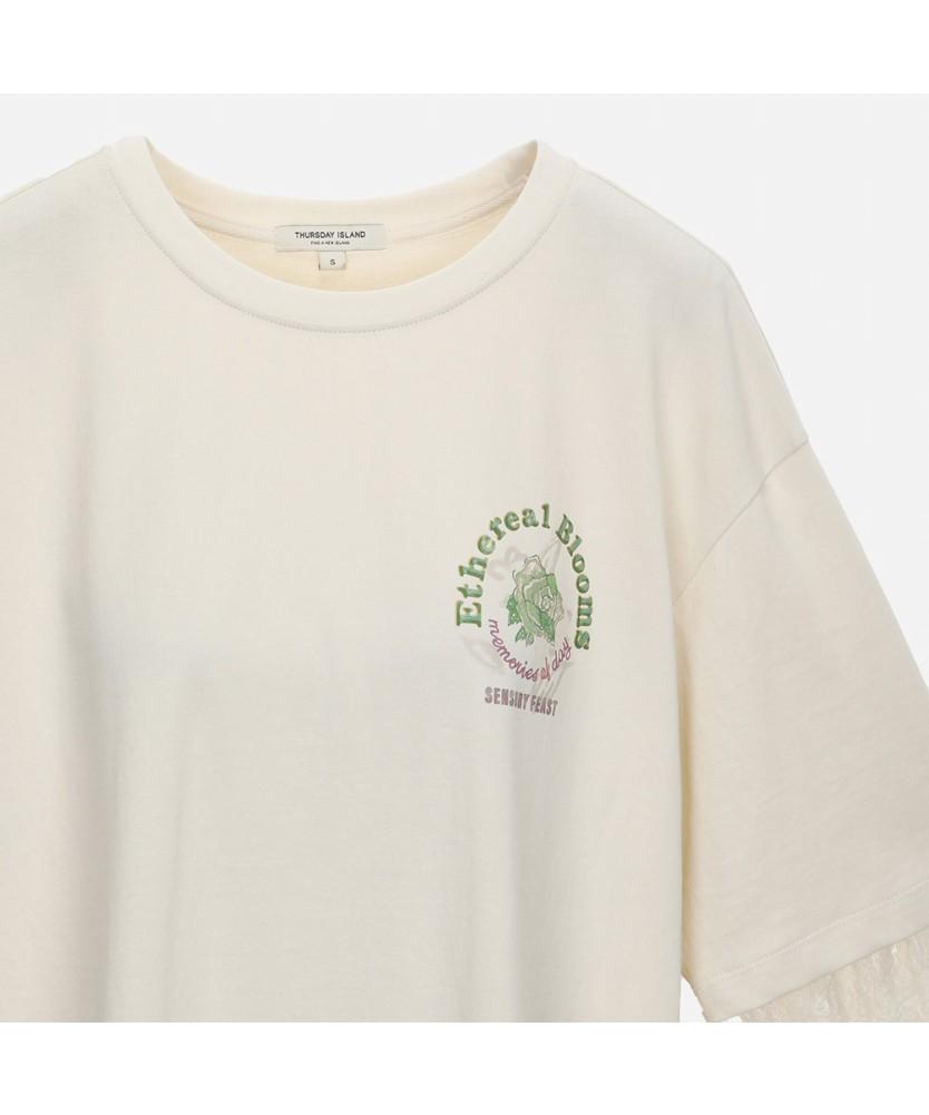 THURSDAY ISLAND Lace Layered T-Shirt_T252Mts145W