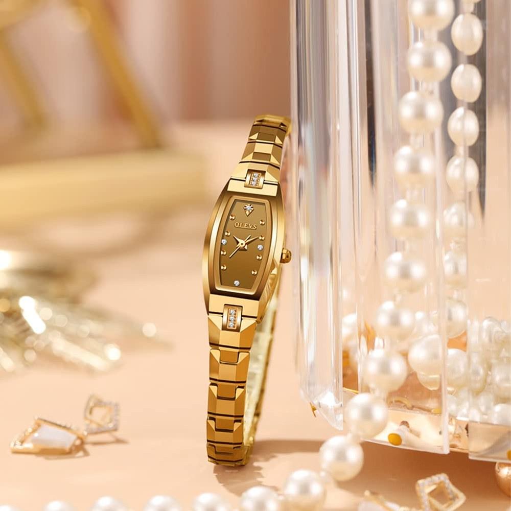 OLEVS Women's Slim Tonneau Watch Rose Gold Tungsten Steel Square Face Diamond Quartz 3 ATM Water Resistant Gift 5501