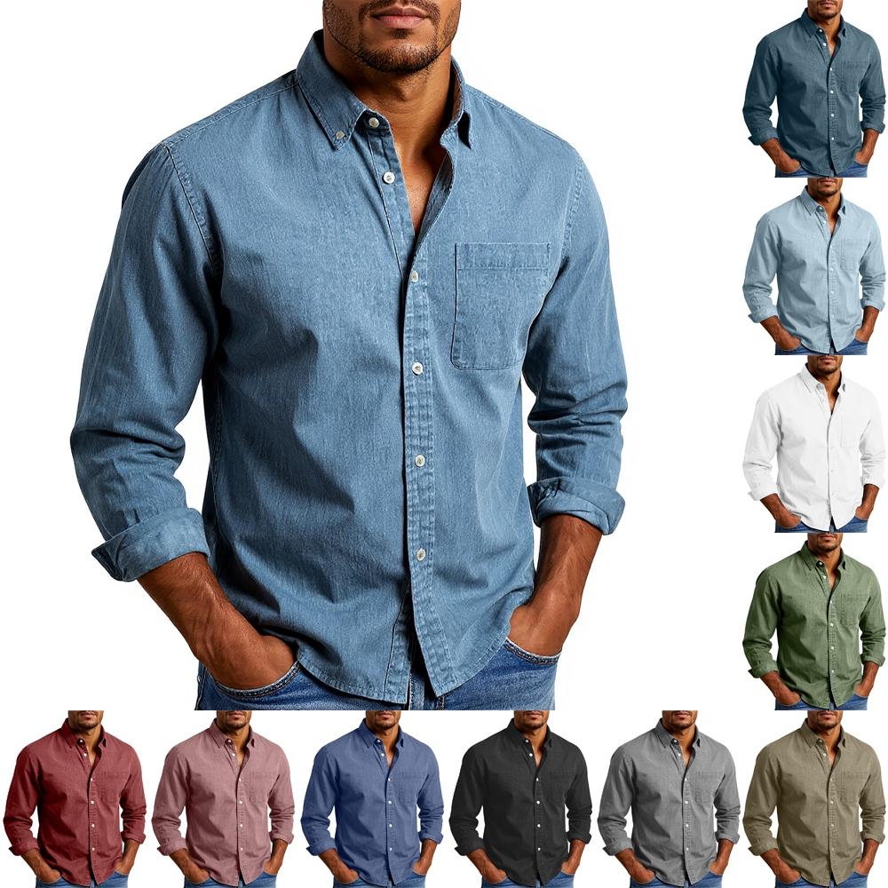 Men'S Shirt With Double Pockets, Casual Long Sleeved Top, Fashionable Cardigan