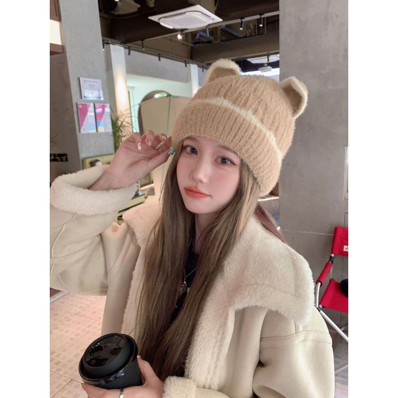 Knitted Plush Hat Women's Autumn and Winter Furry Thickened Warm Fisherman Hat Cute Face Showing Small Wool Hat New Style