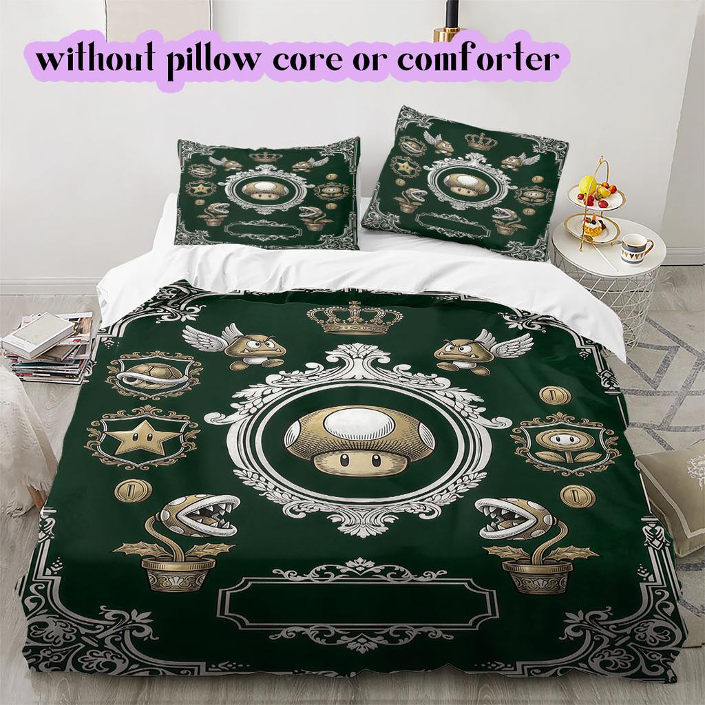 Super Mario Anime Figure Duvet Cover,3 Piece Printed Cartoon Set,Cool Bedroom Furniture Decor Comforter Cover_LIAN