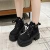 Women Autumn Winter Leather Ankle Boots 9CM Chunky Heels Motorcycle Boots Woman Thick Bottom Lace-up High Platform Short Booties