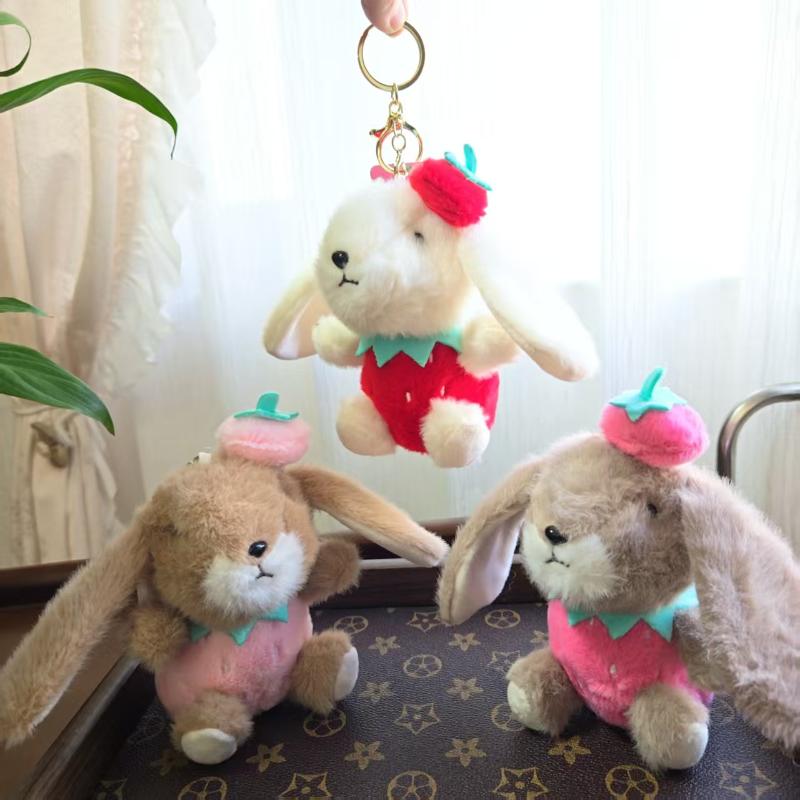 1Pcs Rabbit Keychain Doll Plush Toy Mini Couple Backpack Pendant Strawberry Rabbit Doll Decoration Gifts For Girls