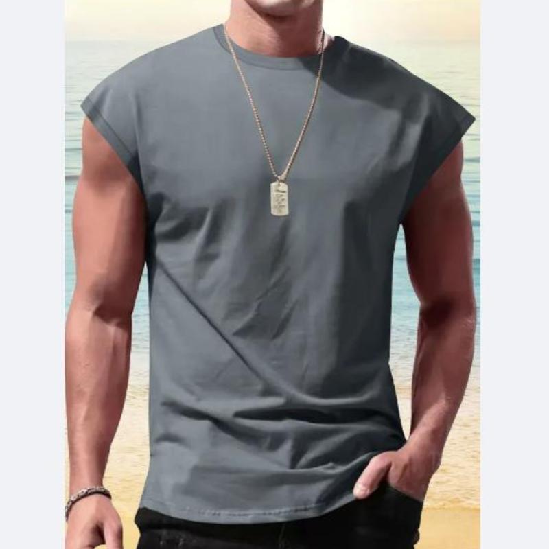 

Мужская одежда Новая футболка без рукавов Мужская летняя повседневная спортивная Свободного кроя Мужской короткий жилет Сэр 3XL серый