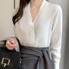 Fashion 2025 Spring Blouses Shirts Long Sleeve V-Neck Office Lady White Chiffon Blouse Shirt Women Tops J755