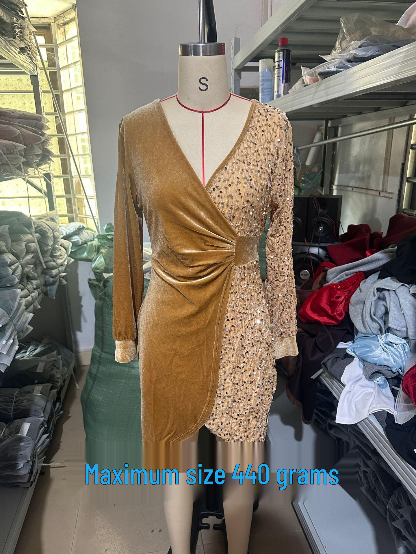 2025 New V-neck Sequin Velvet Slim Fit Dress - European & American Style XL