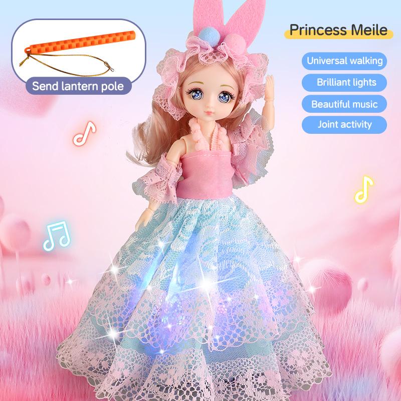 9 Inch Motorized Fashion Princess Doll With Led Lights And Music, Princess Toy Sets For Girls And Kids, Exquisite Birthday Gifts