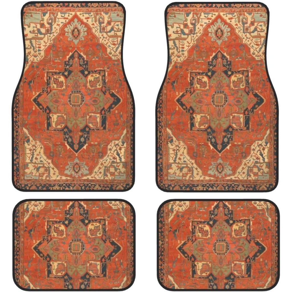 Car Floor Mats Set Of 4, Oriental Turkish Persian Carpet Front And Back Rug Mats Decorative Universal For Cars SUV Trucks Vans