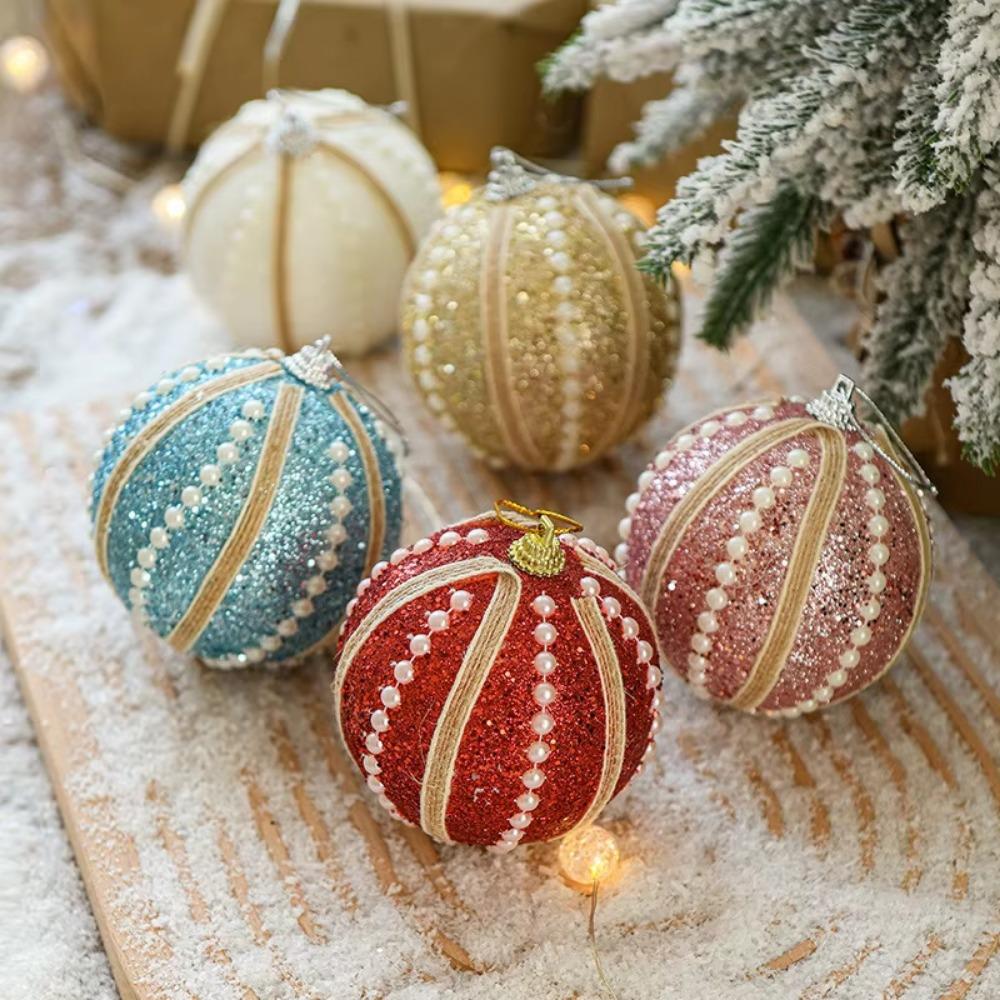 5 Pcs Red and White Christmas Tree Ornaments Christmas Ball Decorations 3.15 Inches Stripe Snowflake Tree Decoration for Home Indoor Outdoor