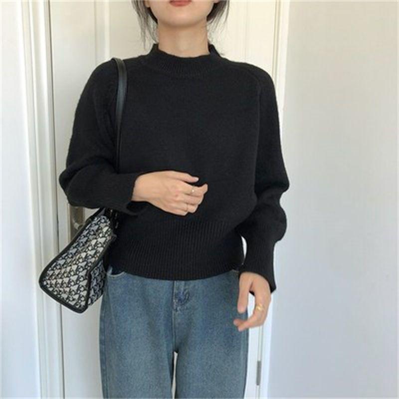 Casual Vintage Sweater Pullover for Women Autumn and Winter Loose 2026 Autumn Versatile Long Sleeve Solid Pullover Sweater One Size чёрный