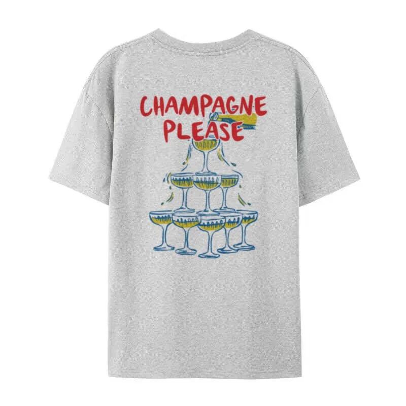 T-shirt con Stampa Posteriore Champagne Retro Carina Manica Corta Maglietta Festa di Addio al Nubil Amanti dello Champagne T-shirt in Cotone Abbigliamento Donna