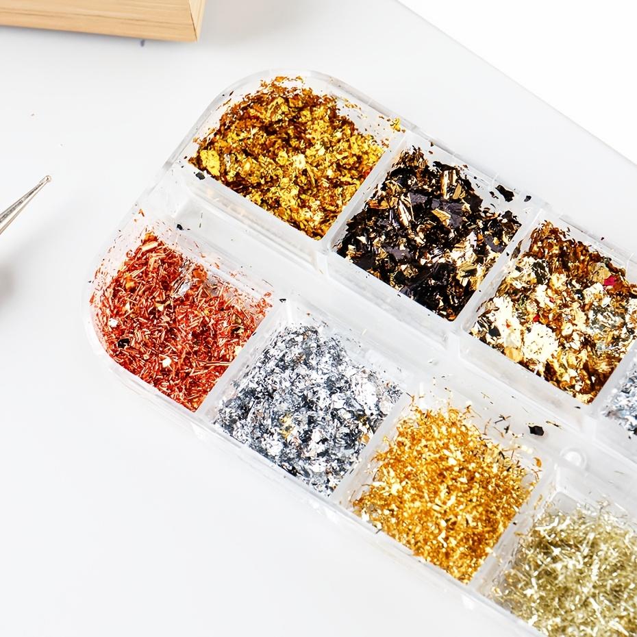 12 Grids Colorful Golden Foil Nail Sequins Featuring Irregular Aluminum Flakes, Perfect for Shiny Nail Designs Decorations for Manicures