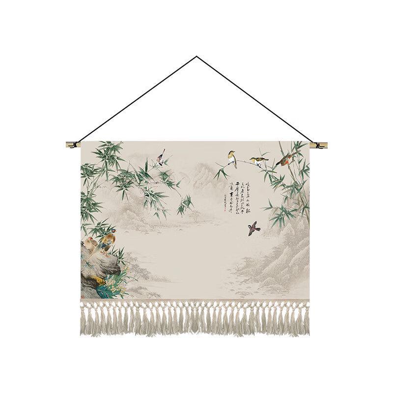 New Chinese Style Light Luxury Floral Bird Fabric Wall Art