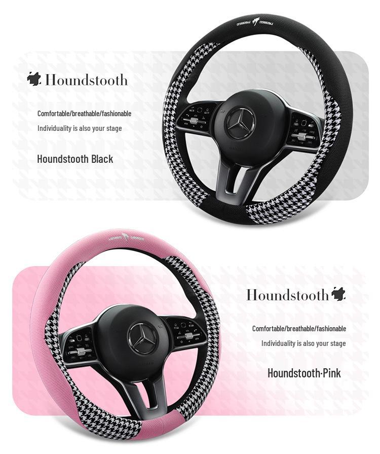 Luxury Houndstooth Leather Steering Wheel Cover - All-Season Car Interior Upgrade