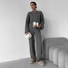 Knitted Long-sleeved Wide-leg Trousers Set, European, American Autumn and Winter New Zipper Jacket Trousers Casual Suit