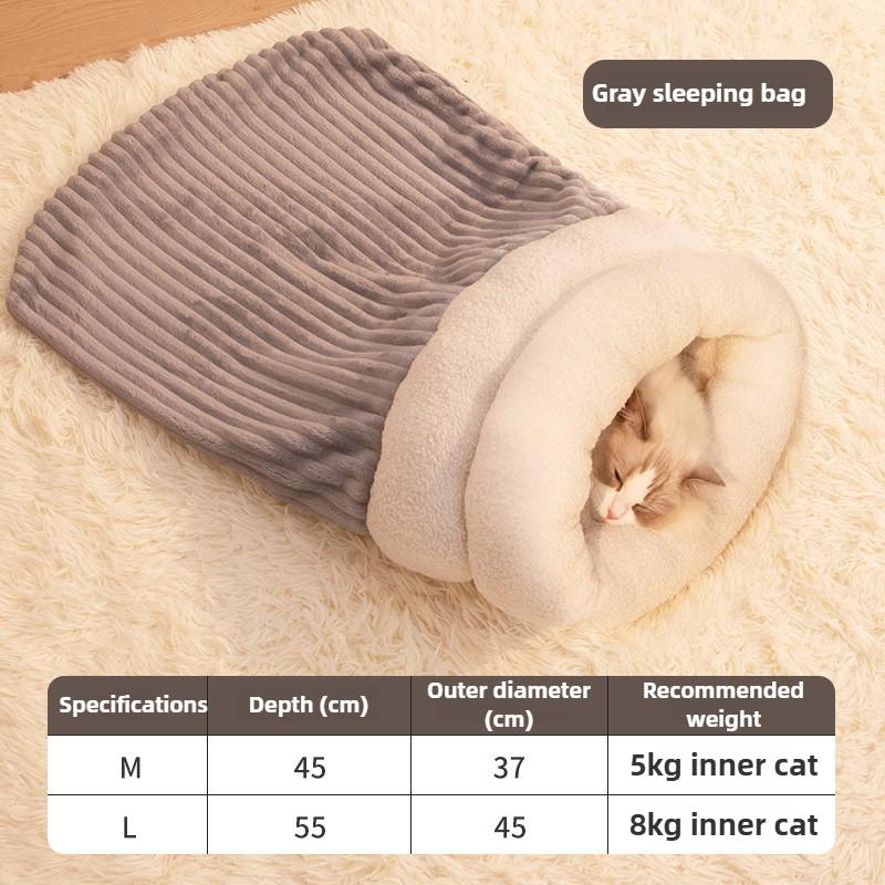 

Winter Pet Pocket Semi-Enclosed Cats Dogs Thickened Cat Sleeping Bag Fluffy Feel Warming Pad Kitten Warm Soft Nest Pet Supplies M сірий колір