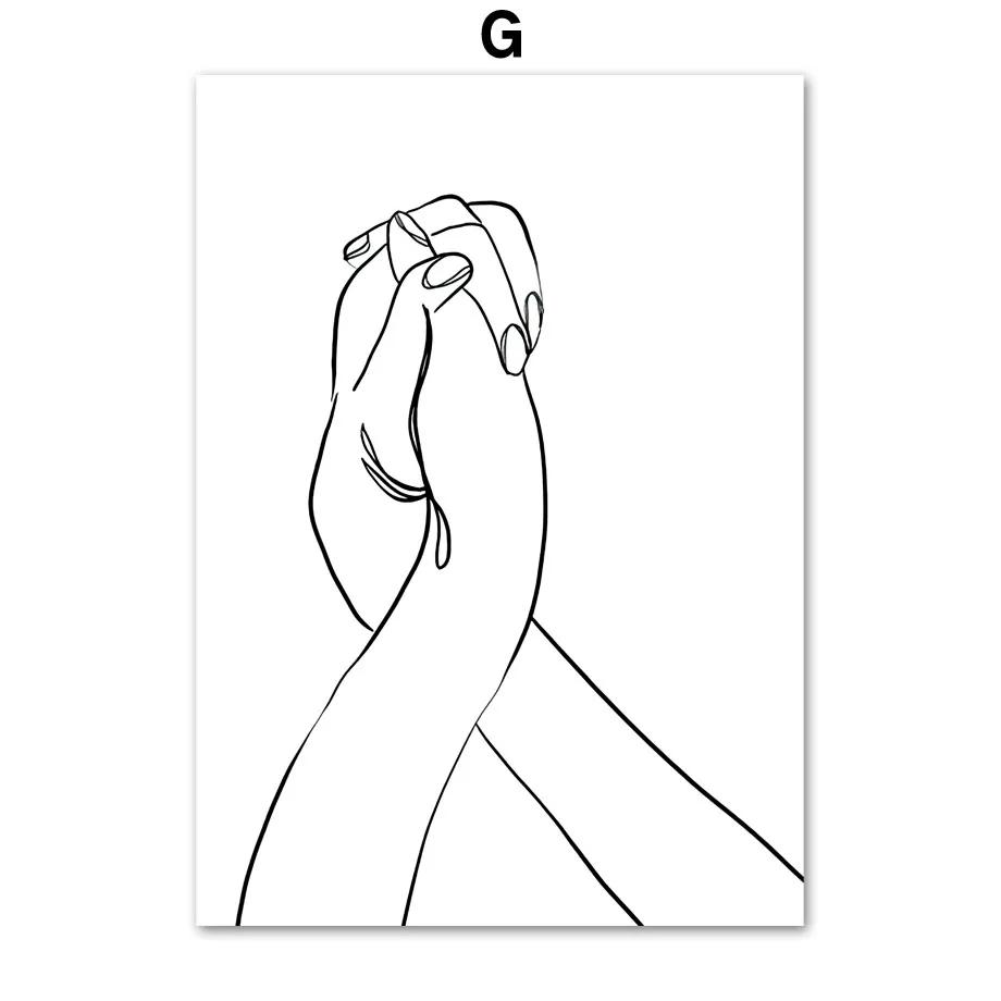 

Любовная линия Шапка Девушка Руки Большие листья Минималистичные Абстрактные Постеры Принты Холст Живопись Настенное искусство Картины Гостиная Домашний декор 8X12inch 20x30cm