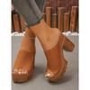 Plus Size Women Summer One Strap Thick Platform Chunky Heel Fish Mouth Slide Sandals Open Toe Height Increasing Beach Outdoor Shoes