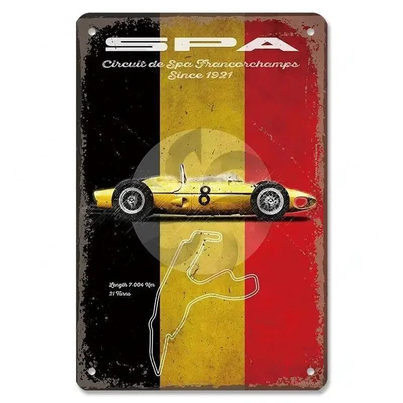 Metal Tin Signs Racing Car Plaque Metal Poster F1 Racetrack Nostalgic Vintage Metal Wall Art Decor for Garage Racing Club Home