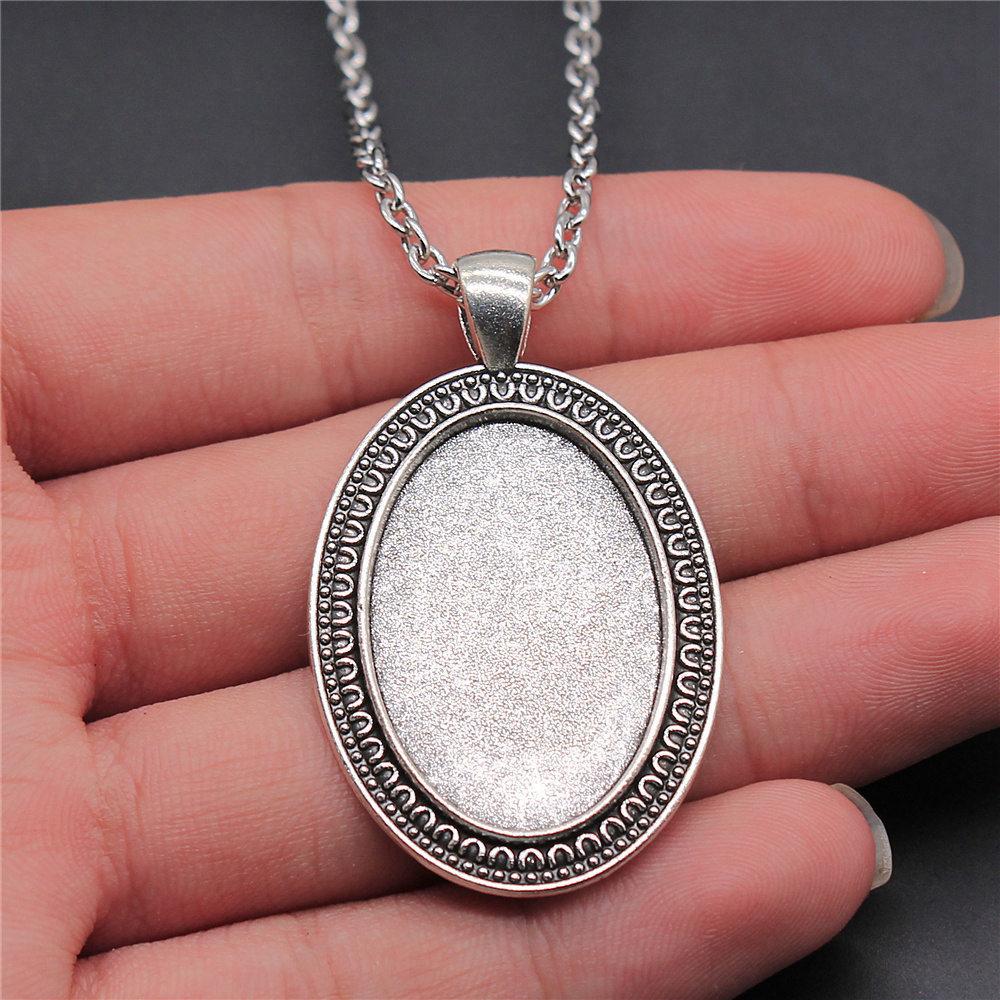 45cm Or 70cm Long Chain Necklace Oval Glass Cabochon Base Setting Tray Minimalist Jewelry Components QN054