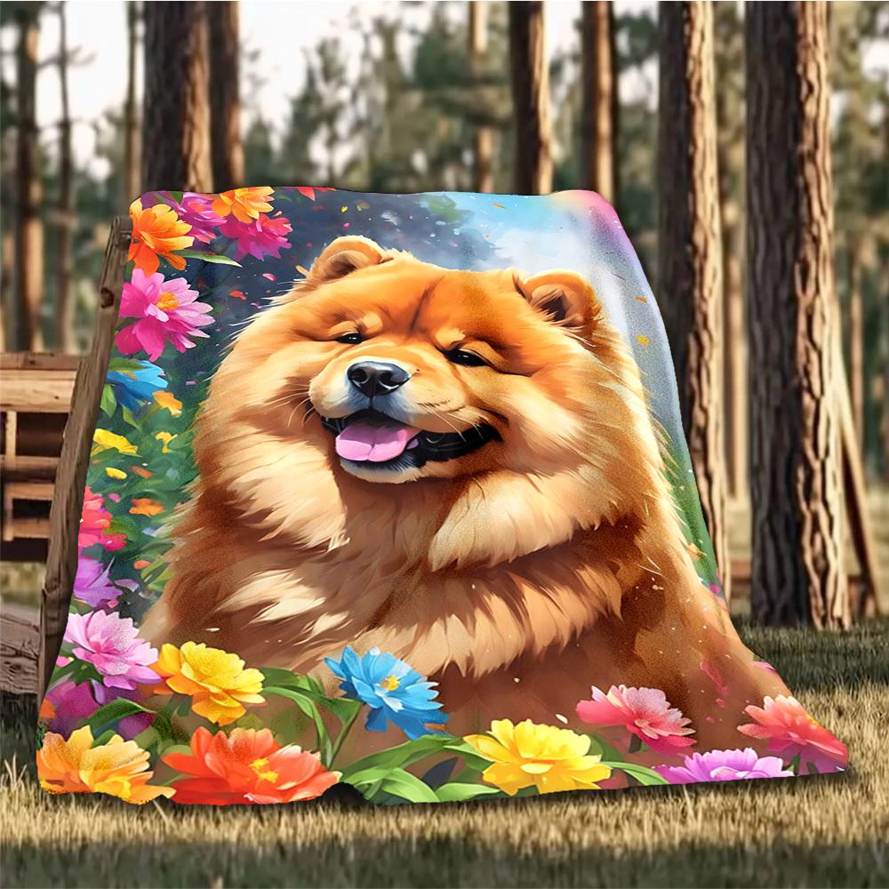 

1pc Dog Floral Outdoor Blanket - Soft Flannel Cozy for Travel & Camping - All-Season Warm Bed Cover, Machine Washable yy251229078 75x90cm