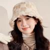 Faux Fur Women Bucket Hat Plaid Checkered Lamb Wool Fisherman's Hat Plush Basin Cap  Autumn Winter