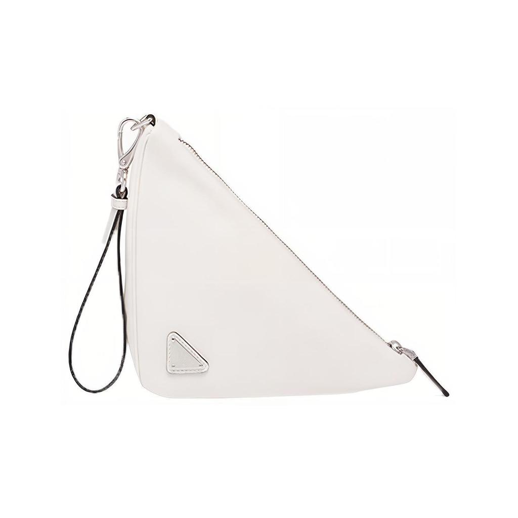 Prada Saffiano Monochrome Embossed Logo Triangle Nappa Lambskin Clutch Women Clutch White 1NE039-2BYA-F0009
