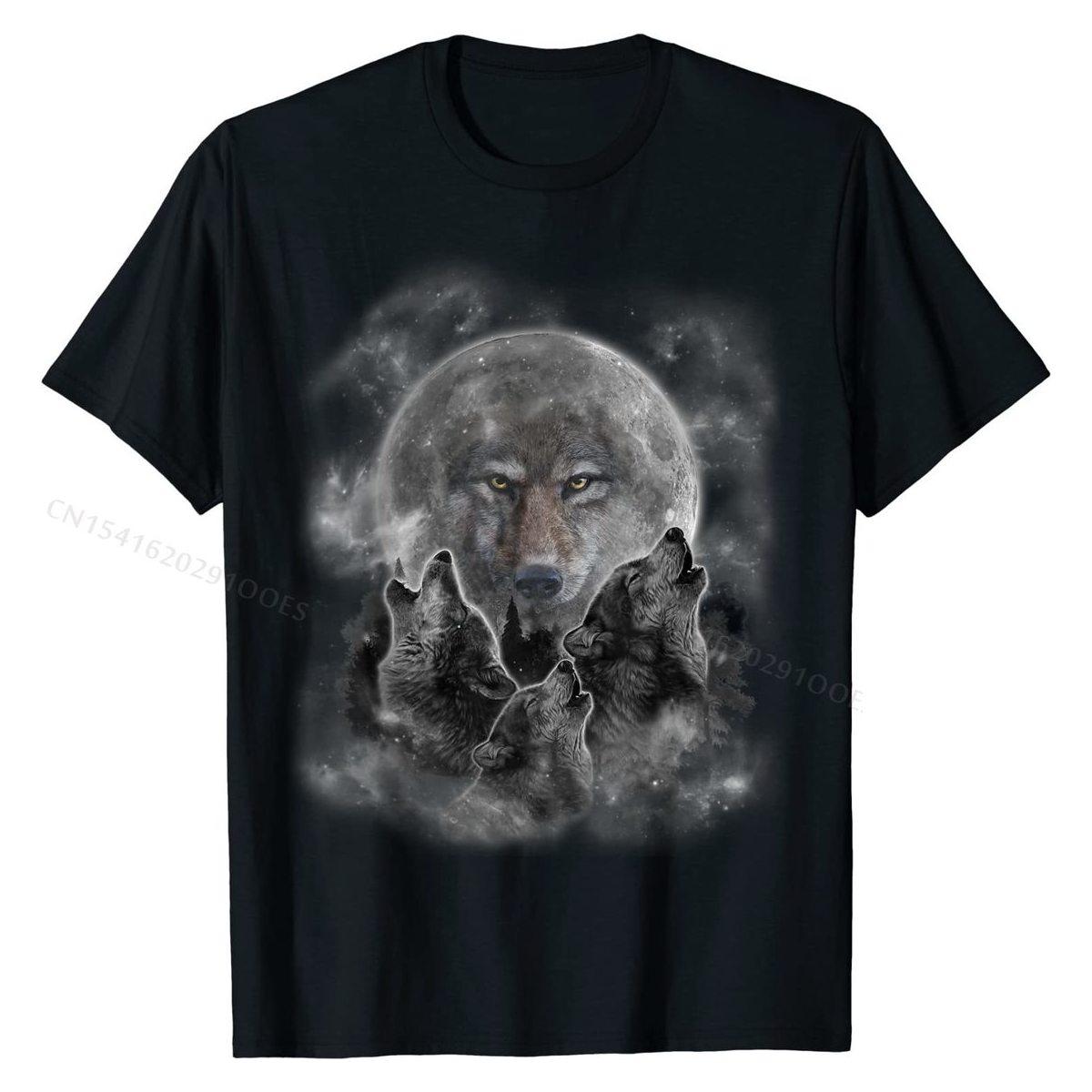 T-Shirt avec trois loups-garous pour homme, haut large en coton avec une Silhouette de loup pleine lune S