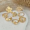 Vintage Gold Color Shell Flower Open Rings Set for Women Exaggerated Metal Geometric Personality Finger Rings Party Jewelry