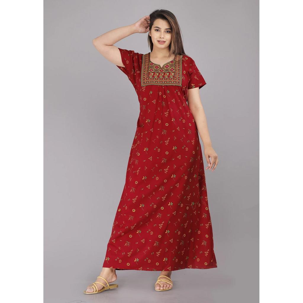 Women Cotton Floral Printed Night Gown Dress Indian Designer Casual Wear Nighty