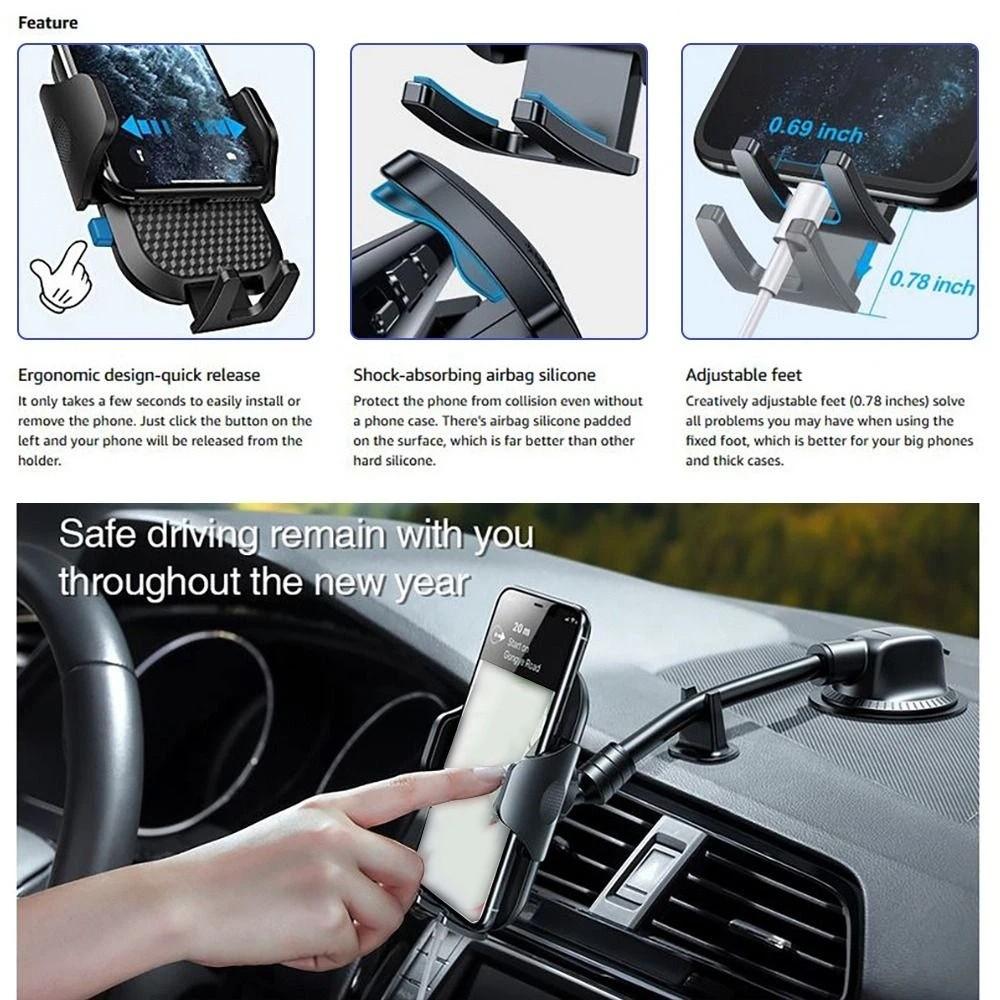 Long Arm Car Phone Holder 360° Rotating Windshield Phone Mount Reusable Auto Phone Stand Air Vent