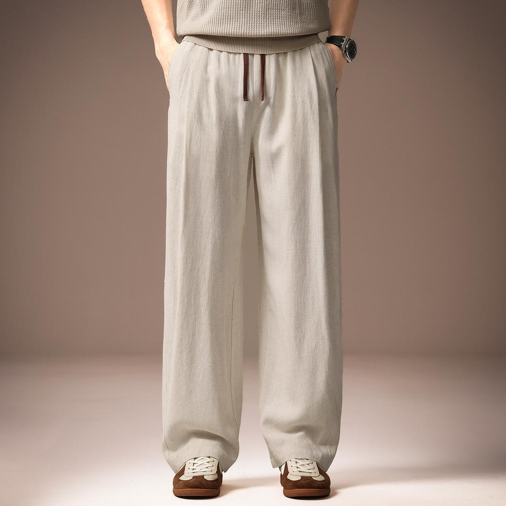 High-end Chinese Linen Wide-leg Casual Pants Men's Summer Thin Loose Straight Drape Breathable Long Pants Men
