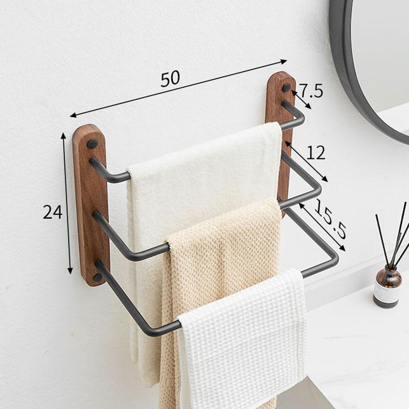 

Настенный держатель для полотенец в ванную из грецкого ореха, черная алюминиевая вешалка для полотенец, держатель для полотенец в туалет, 30-50 см, многоярусная вешалка