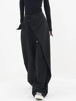 Damebukser med bred dress med høy midje gotisk japansk stil Baggy svarte bukser Uregelmessige rette bukser Uformelt Streetwear