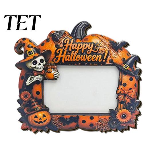 Cute Theme Picture Frame Halloween Photo Frame, Wooden Desktop Holder for Spooky Party Decoration Supplies And Festive Home Decor, Vintage Tabletop