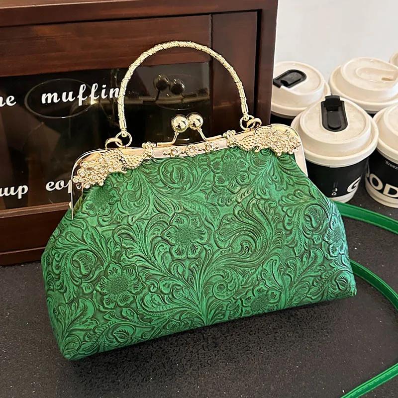 

Китайский стиль выпускной принт женская элегантная сумка на плечо дамская цепочка сумки для ужина зеленая ракушка клипса мода искусственная кожа