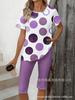 Gradual change/flower printing casual suit, round neck short sleeves + cropped pants for home and out